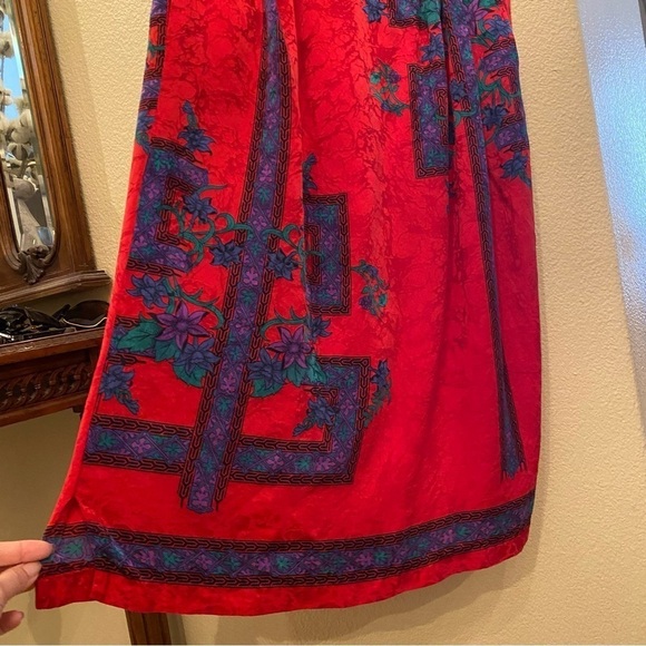 Vtg ANNE CRIMMINS For Umi Collections Women Red Floral 100% Silk Skirt Size 10 - Picture 3 of 8
